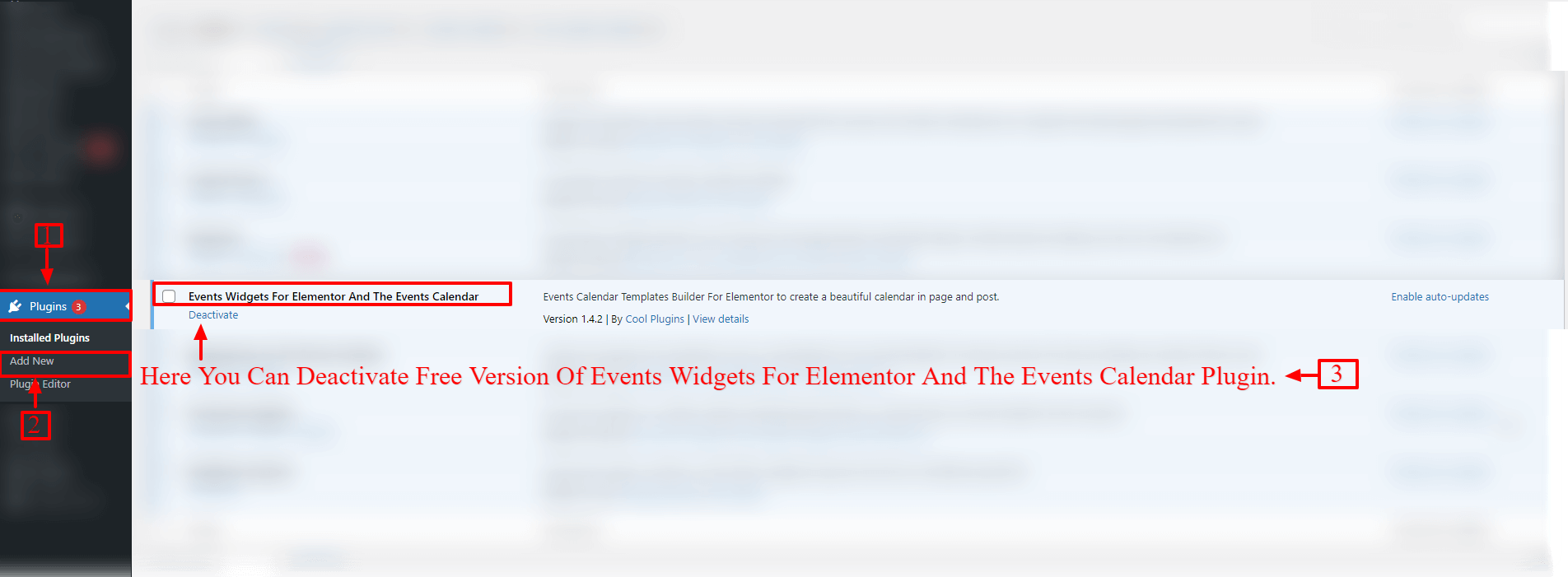 deactivate-free-version-of eleemntor-the-events-calendar